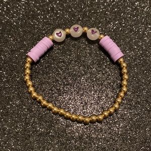 Girls faux gold beaded stretch lilac heart glow in the dark bracelet